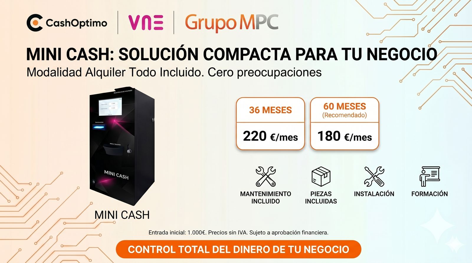 Oferta renting Mini Cash: cuotas de 220 y 180 euros al mes